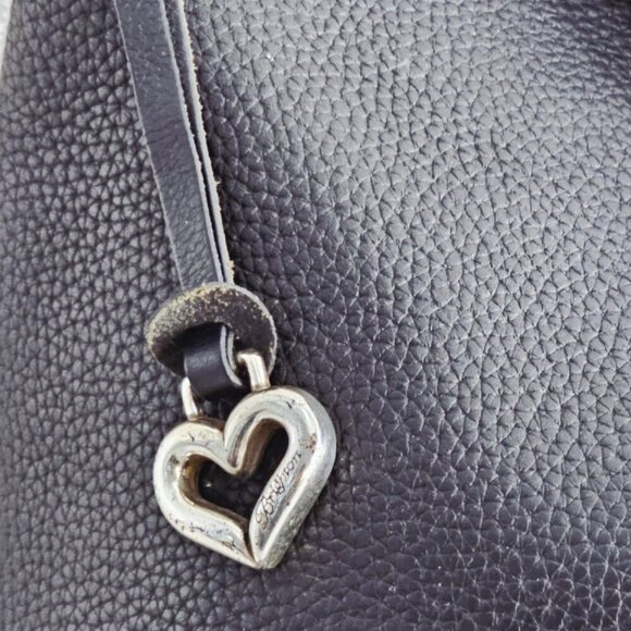 BRIGHTON Black Pebble and Black Croc Embossed Leather Shoulder Bag Braided Strap - Picture 14 of 16